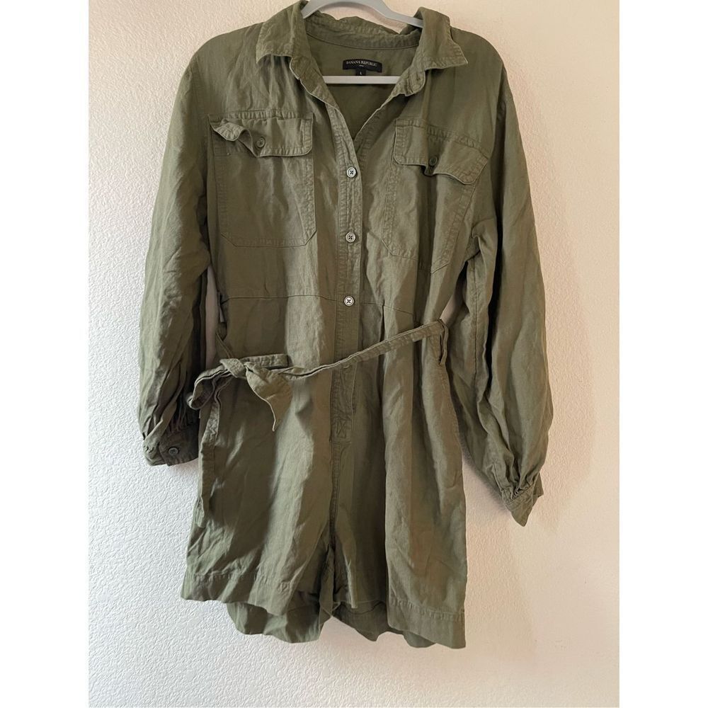 Banana republic linen blend long sleeve utility romper‎ size large - Picture 4 of 7